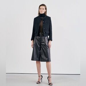 Nili Lotan Layne Leather Gaucho — Black Leather Bermudas / Culottes